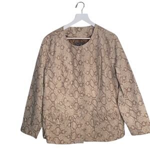 Chi by Falchi Collarless Snake Print Tan Cream Leather Jacket NWOT Plus Size 1X
